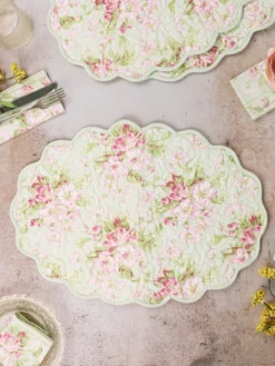 Apple Blossom Quilted Placemat Set of 4 - Light Green