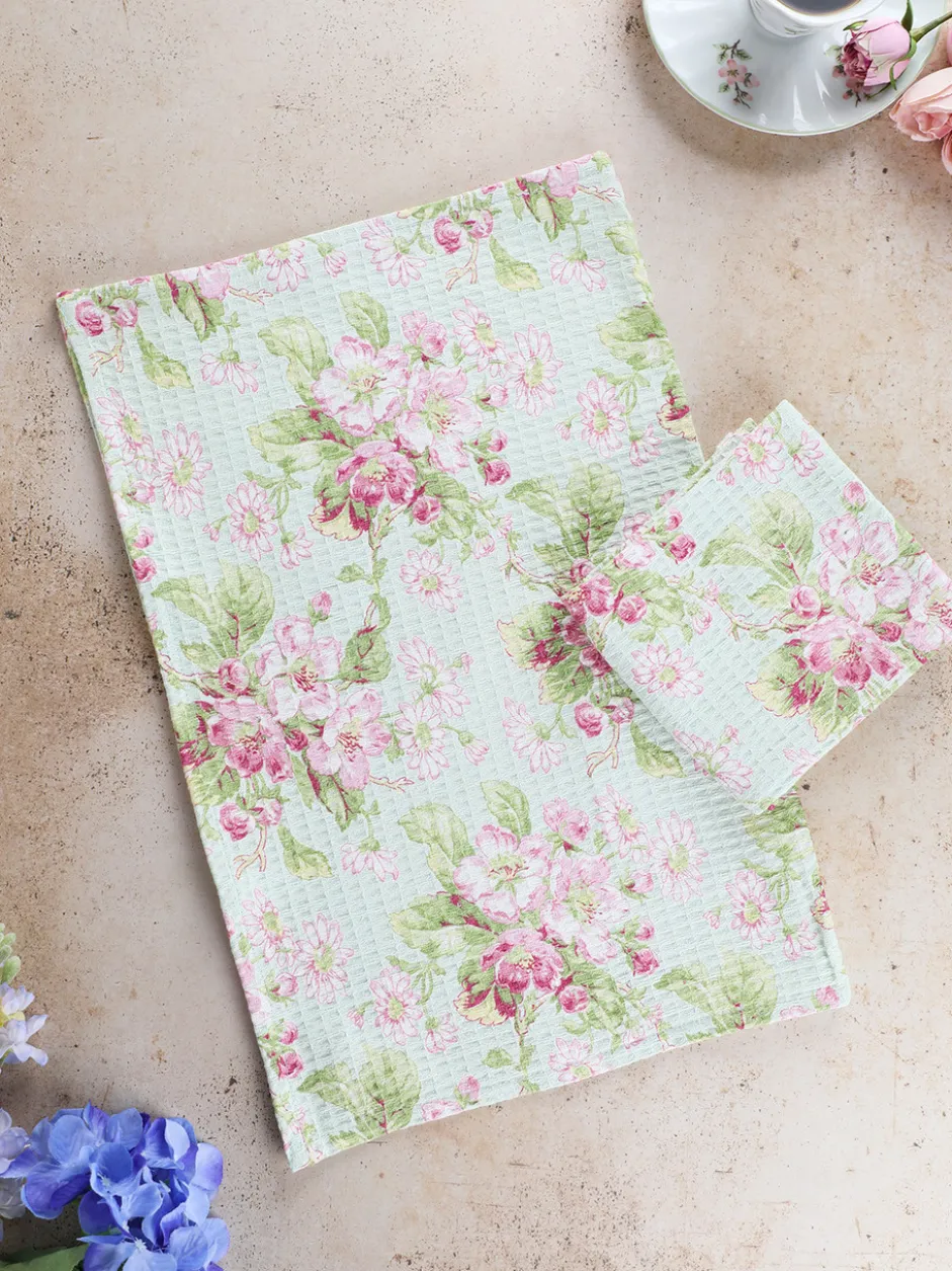 Apple Blossom Tea Towel Set of 2 - Light Green
