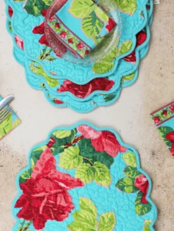 Austen Rose Quilted Placemat Set of 4 - Turquoise