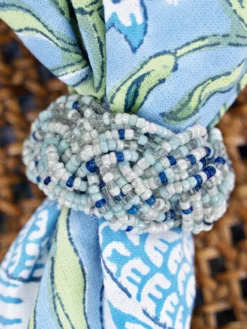 Beaded Braid Napkin Ring Set of 4 - Blue