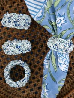 Beaded Braid Napkin Ring Set of 4 - Blue