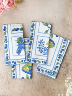 Blackberry Trout Luncheon Napkin Set of 4 - White Blue