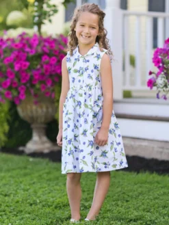 Blueberry Kids Dress - Blue White