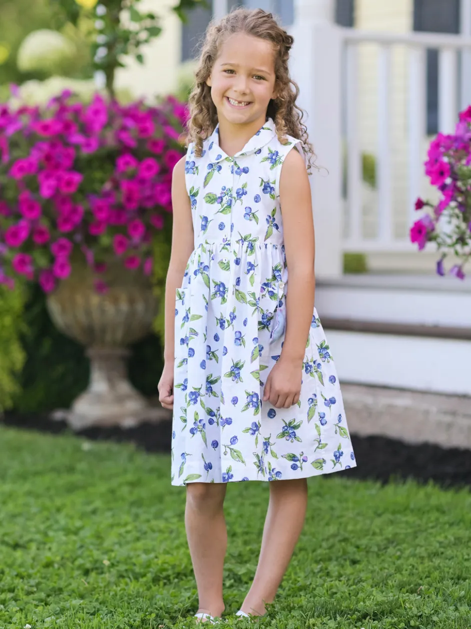 Blueberry Kids Dress - Blue White