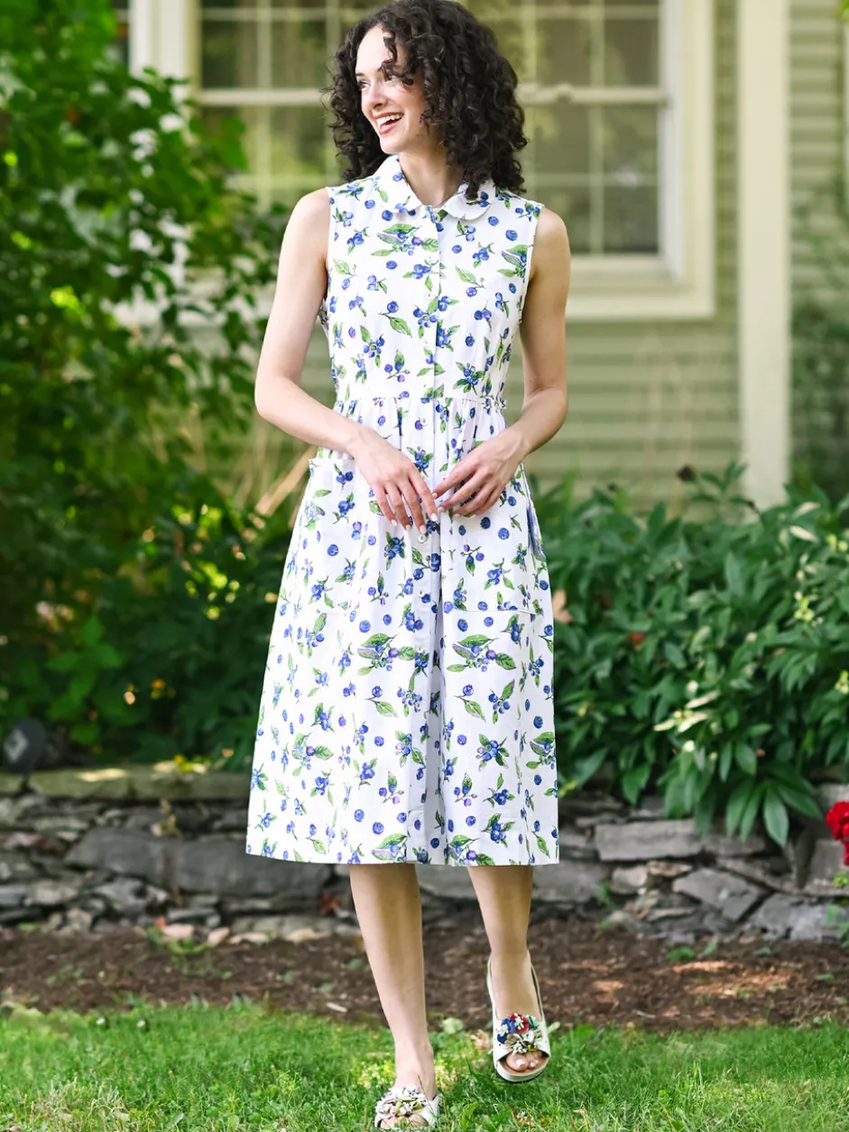 Blueberry Porch Dress - White Blue
