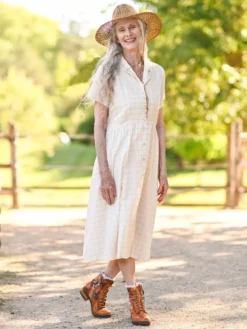 Chalet Check Classic Dress - Dark Ecru Sage