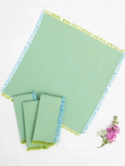 Chambray Napkin Set of 4 - Aqua/Green