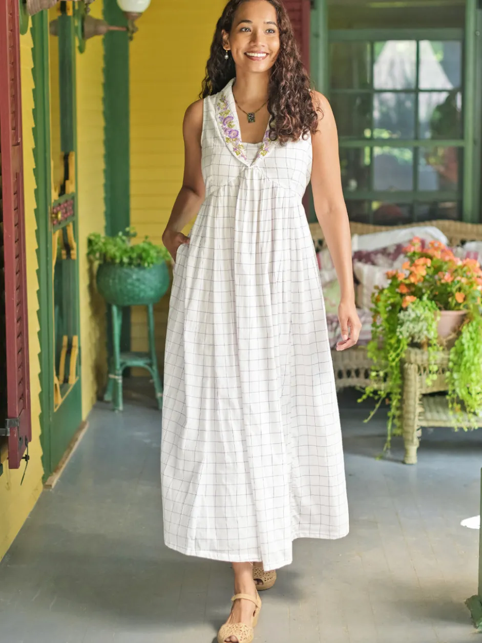 Charlotte Check Embroidered Dress - Plum Check