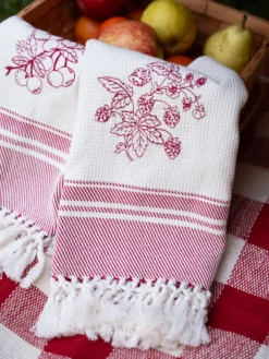 Cherry & Strawberry Tea Towel Set of 2 - Red