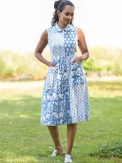 Cloud Sky Patchwork Dress - Blue