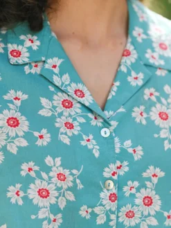 Daisy Camp Blouse - Aqua