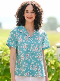 Daisy Camp Blouse - Aqua