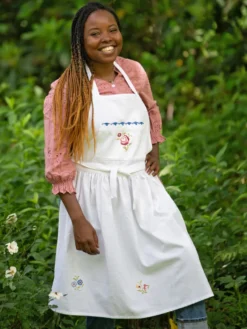 Folklore Cross Stitch Embroidered Apron - White