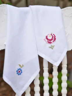 Folklore Cross Stitch Embroidered Napkin Set of 2 - White