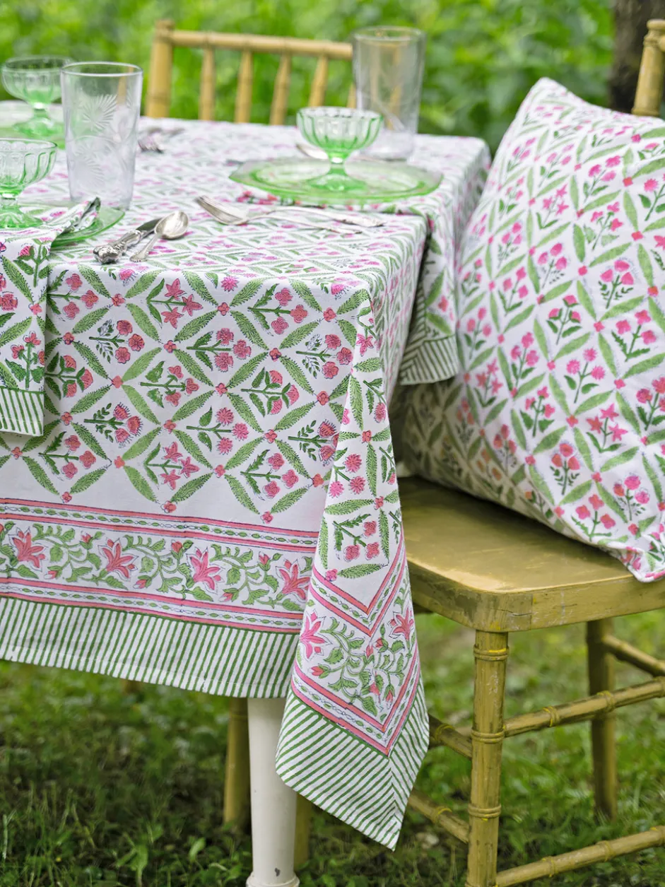 Gazebo Block Print Tablecloth - Pink Green