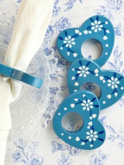 Heart Napkin Ring Set of 4 - Blue