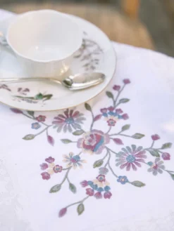 Love Note Embroidered Tea Cloth - Ecru