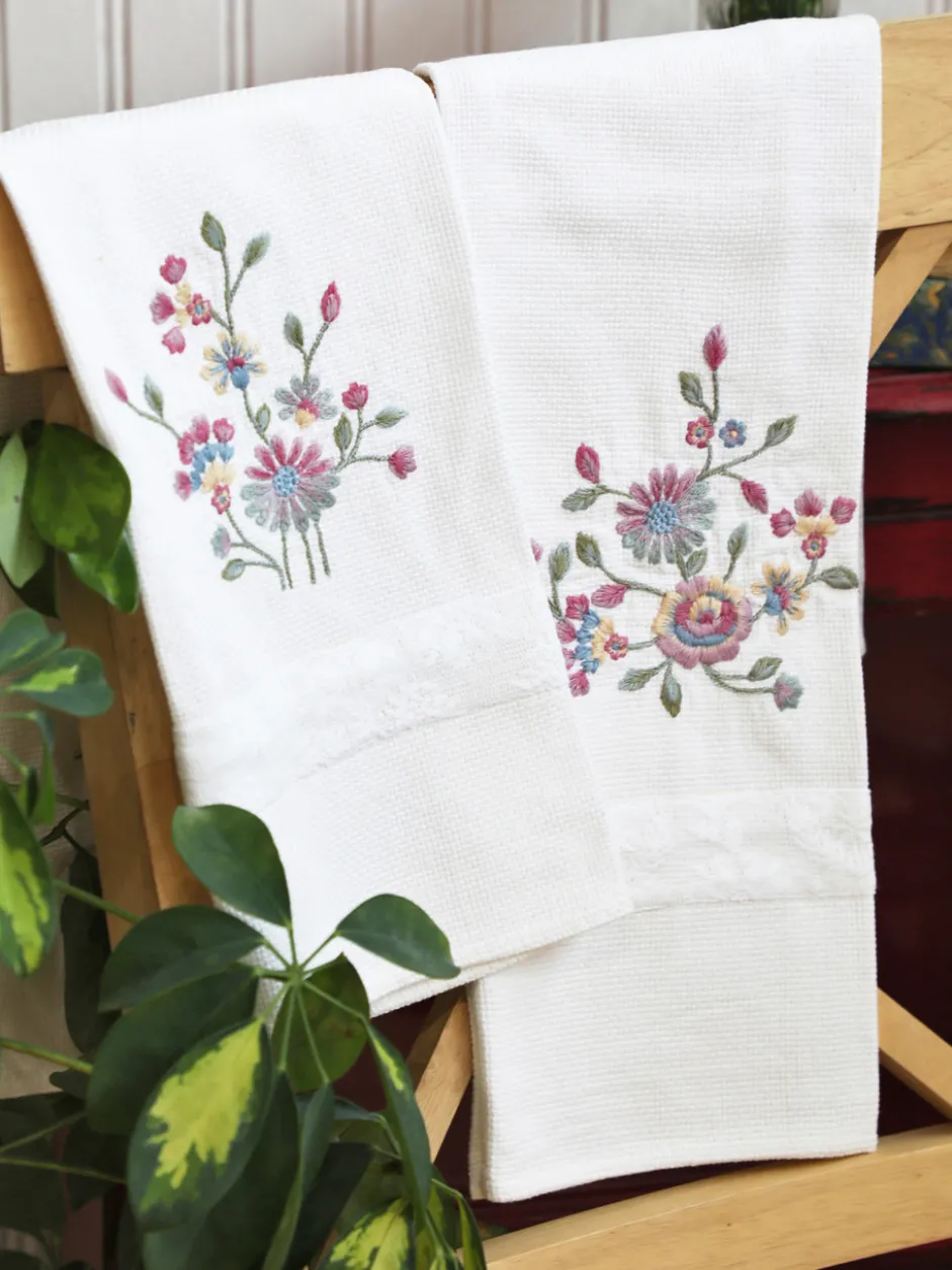 Love Note Embroidered Tea Towel Set of 2 - Ecru