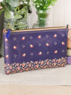 Meadow Flowers Leather Pouch - Blue