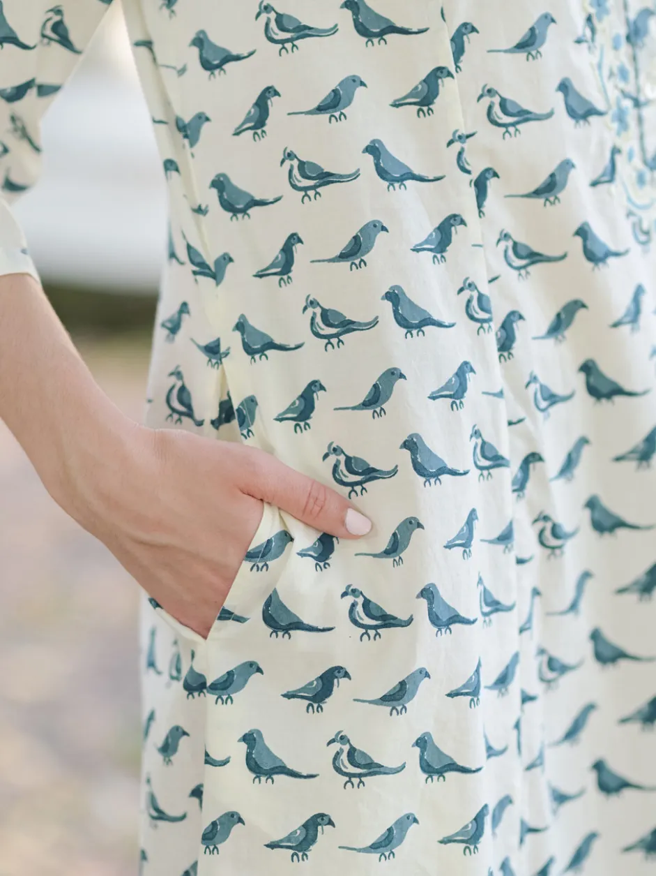 Parakeet Caftan - Ecru Dark Teal