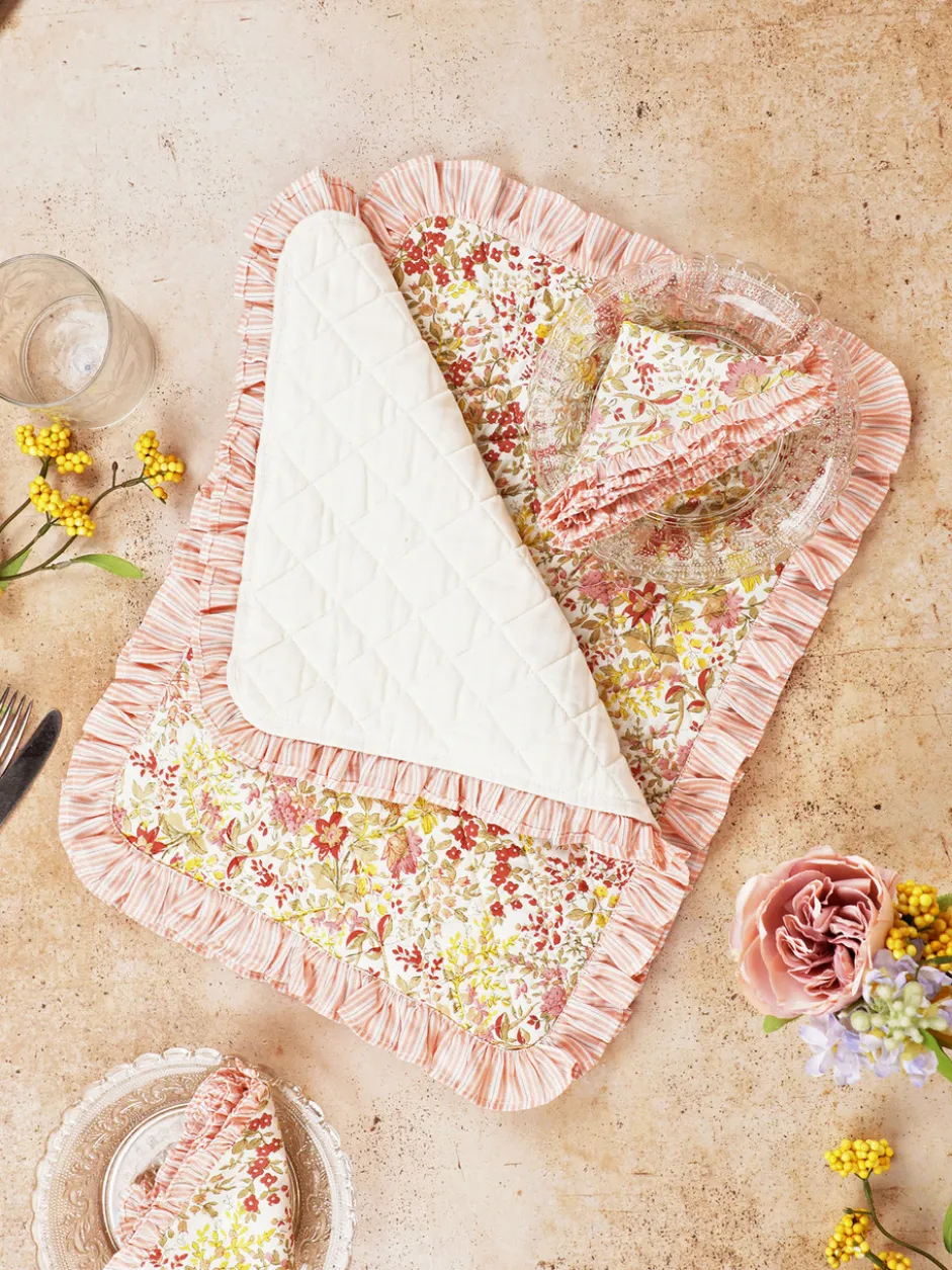 Penelope Ruffle Quilted Placemat Set of 2 - Ivory