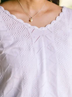 Pointelle Pullover Sweater - White