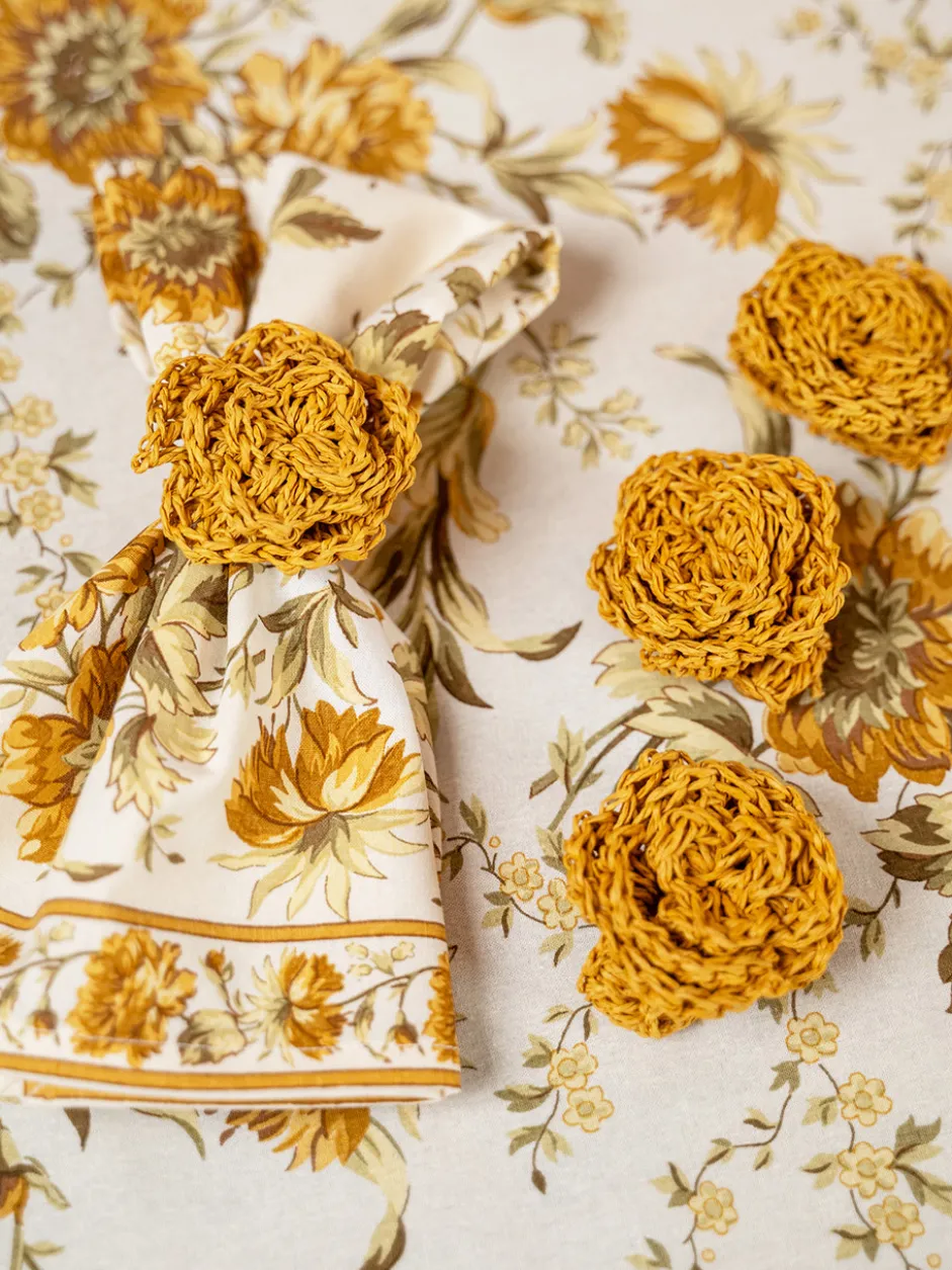 Raffia Napkin Ring Set of 4 - Gold