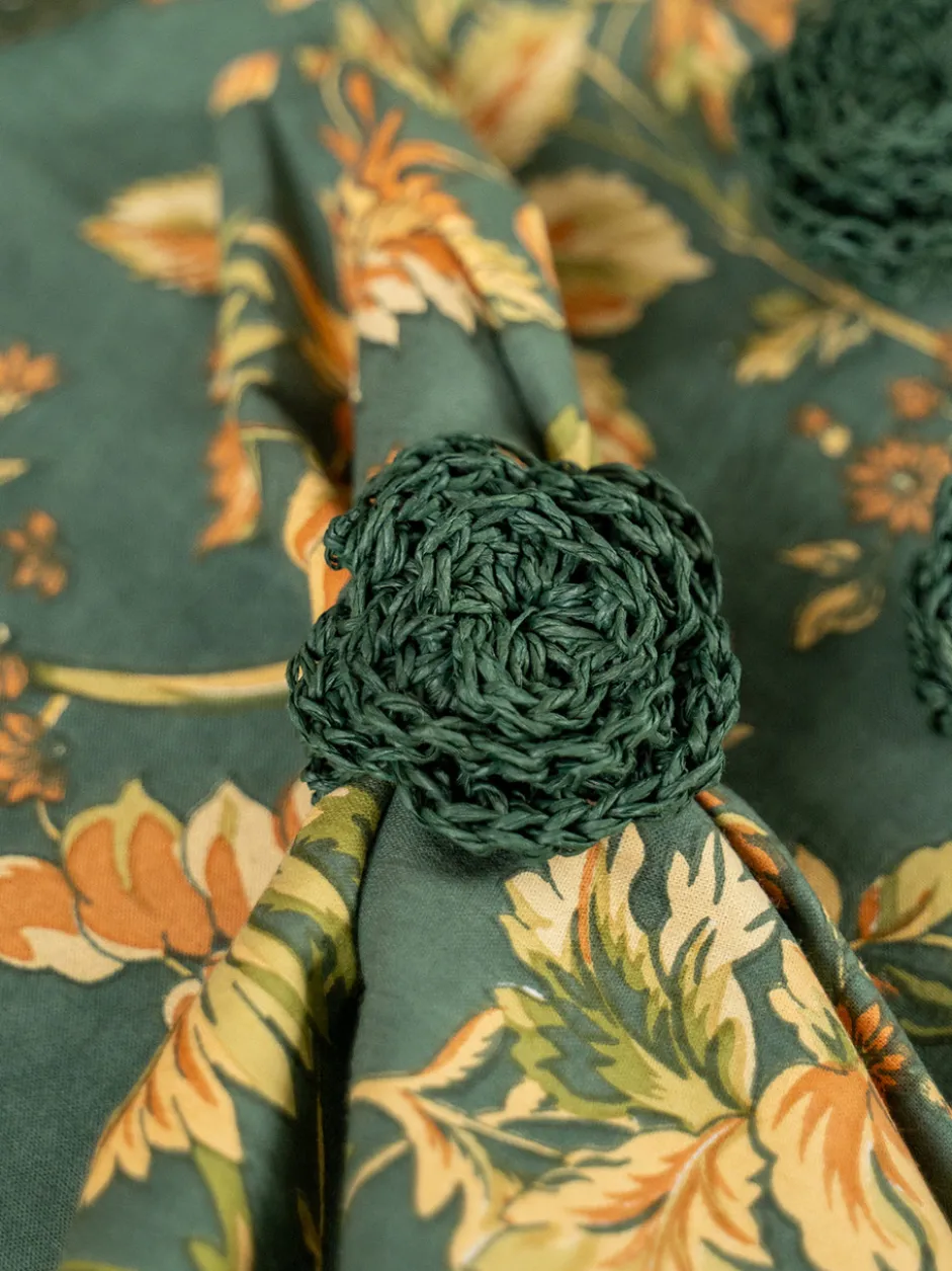 Raffia Napkin Ring Set of 4 - Green