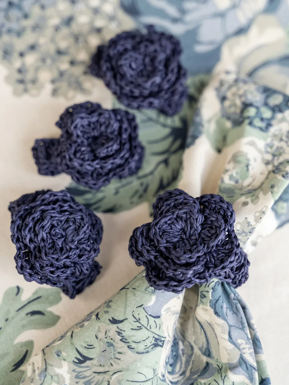 Raffia Napkin Ring Set of 4 - Navy