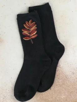 Retro Golden Leaf Crew Sock - Black