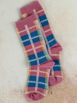 Retro Plaid Crew Sock - Mauve