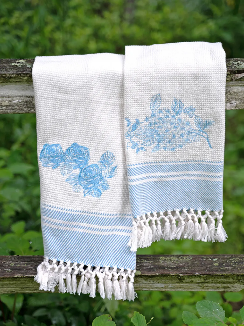 Rose & Hydrangea Tea Towel Set of 2 - Blue