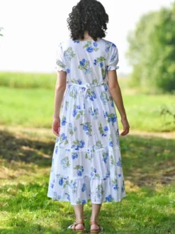 Scotia Prairie Dress - White Blue