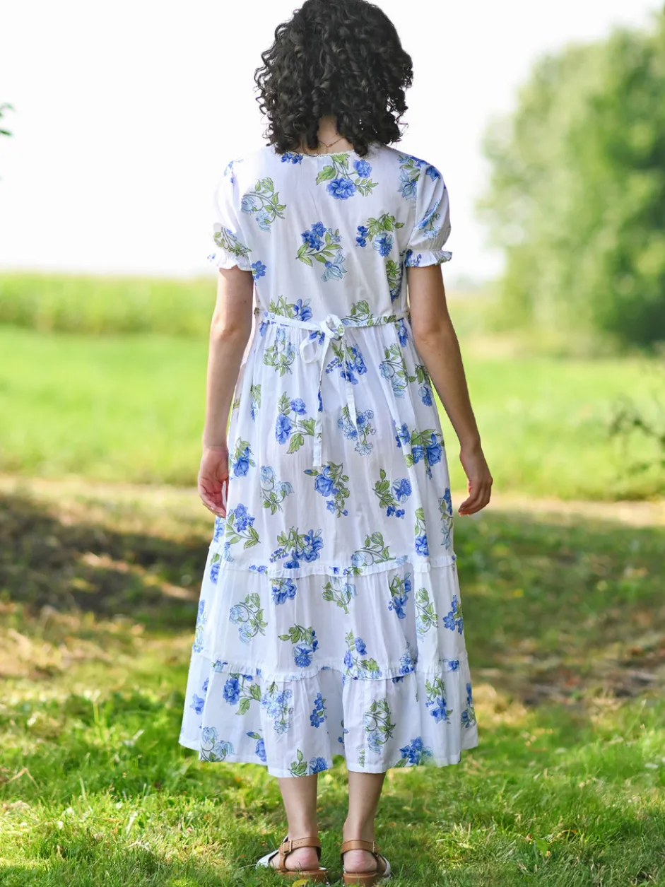 Scotia Prairie Dress - White Blue