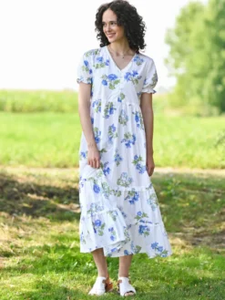 Scotia Prairie Dress - White Blue