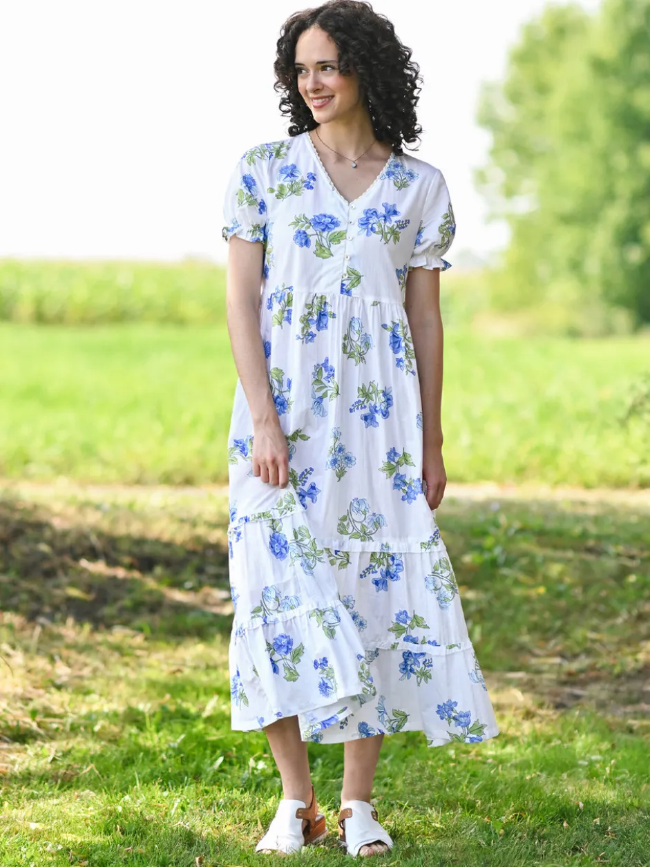 Scotia Prairie Dress - White Blue