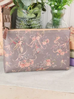 Sparrows & Roses Leather Pouch - Soft Grey