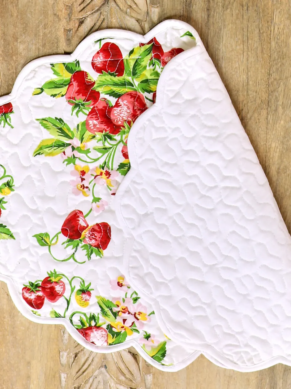 Strawberry Basket Quilted Placemat Set of 4 - White