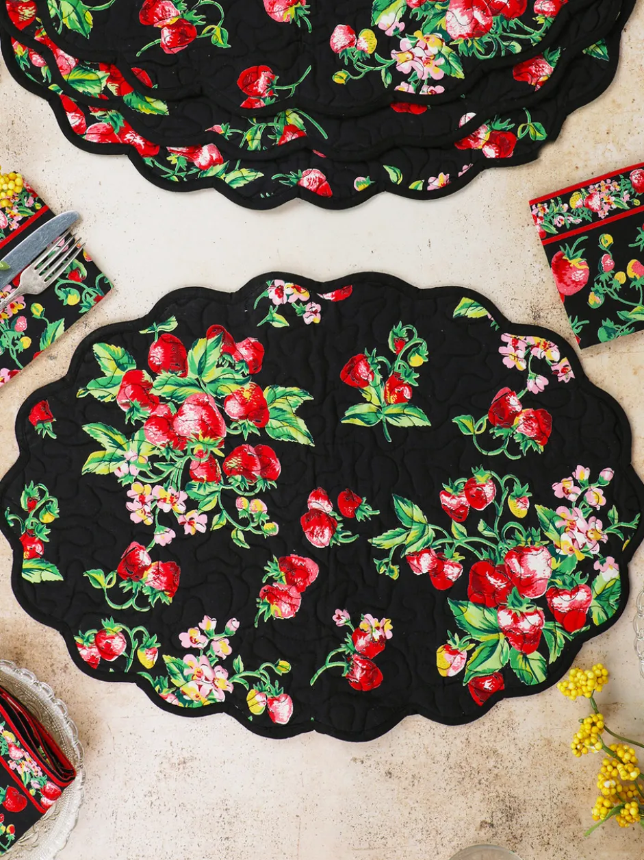 Strawberry Quilted Placemat Set of 4 - Black
