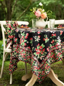 Strawberry Tablecloth - Black
