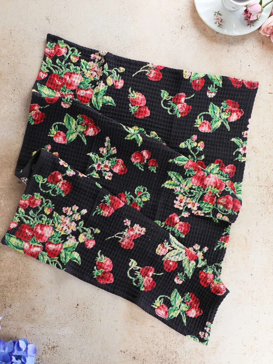 Strawberry Tea Towel Set of 2 - Black
