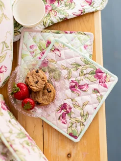 Sweet Pea Patchwork Potholder Set of 2 - Rose