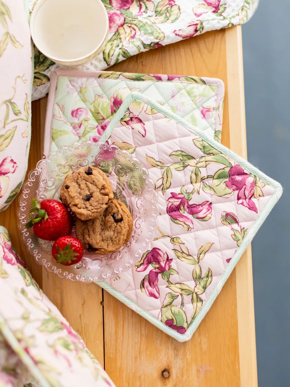 Sweet Pea Patchwork Potholder Set of 2 - Rose