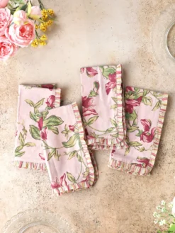 Sweet Pea Ruffle Luncheon Napkin Set of 4 - Rose