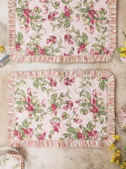 Sweet Pea Ruffle Quilted Placemat Set of 2 - Rose