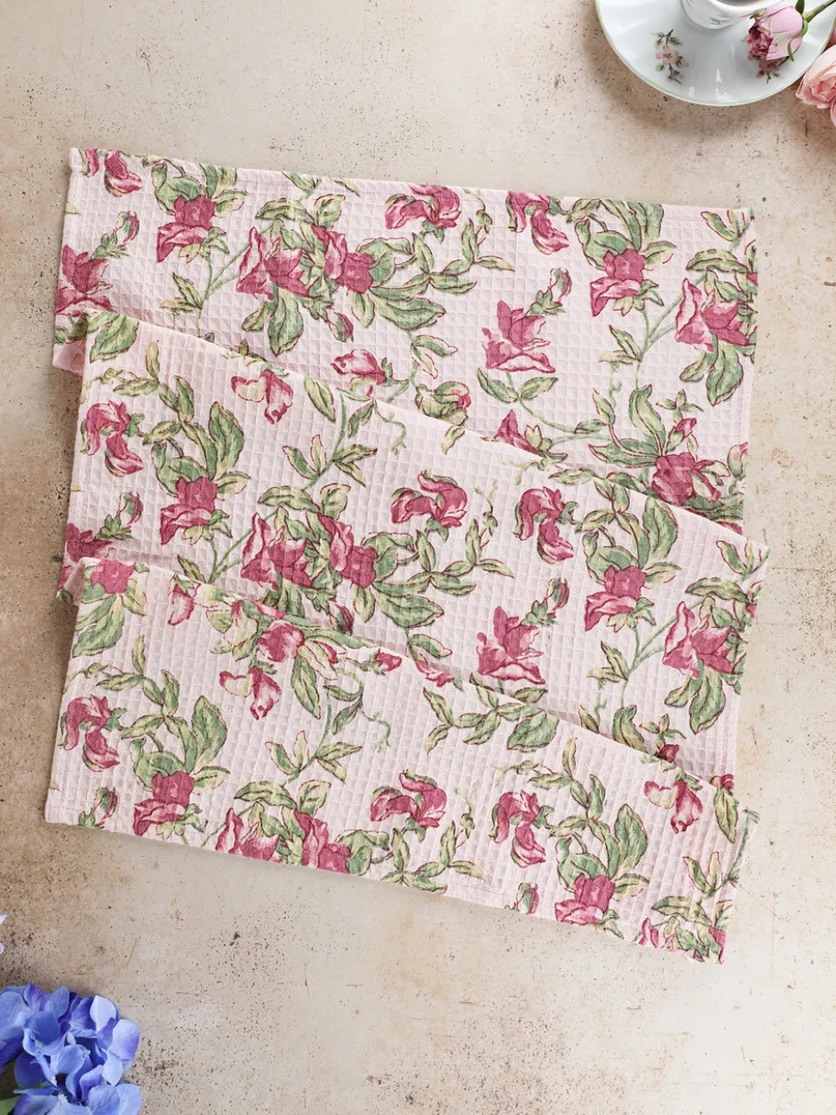 Sweet Pea Ruffle Tea Towel Set of 2 - Rose