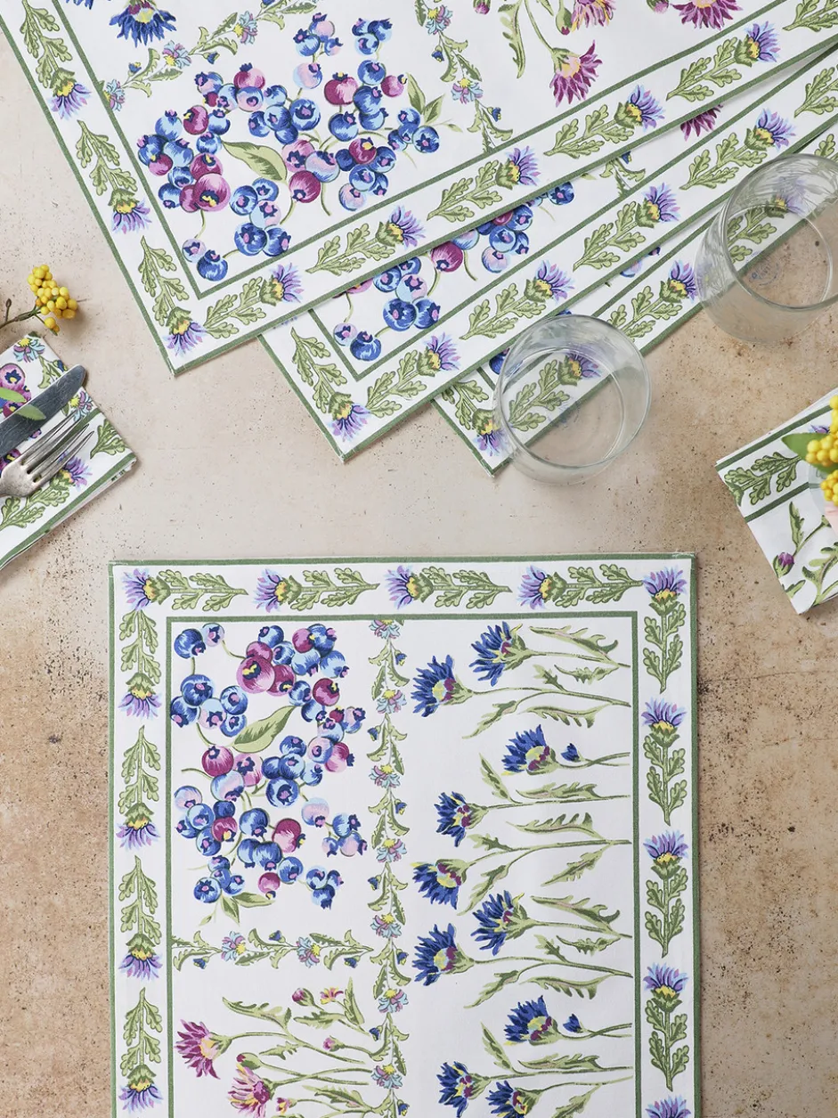 Thistle Placemat Set of 4 - White Blue