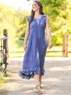 Tuscan Dot Hostess Dress - Blue