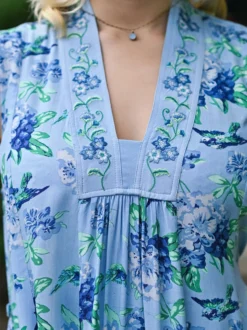 Valley of Flowers Sleeveless Dress - Sky Blue