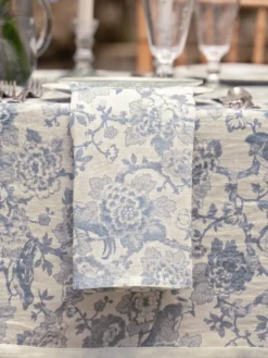 Zen Garden Linen Napkin Set of 4 - White Blue